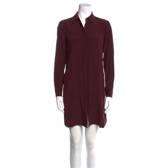 Vince Designer Burgundy Silk Shirt Dress - Picture 1 of 16